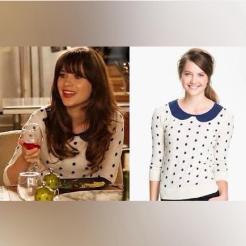 Frenchi Blu and White Polka Dot Peter Pan Collar Sweater ASO Zooey Deschanel